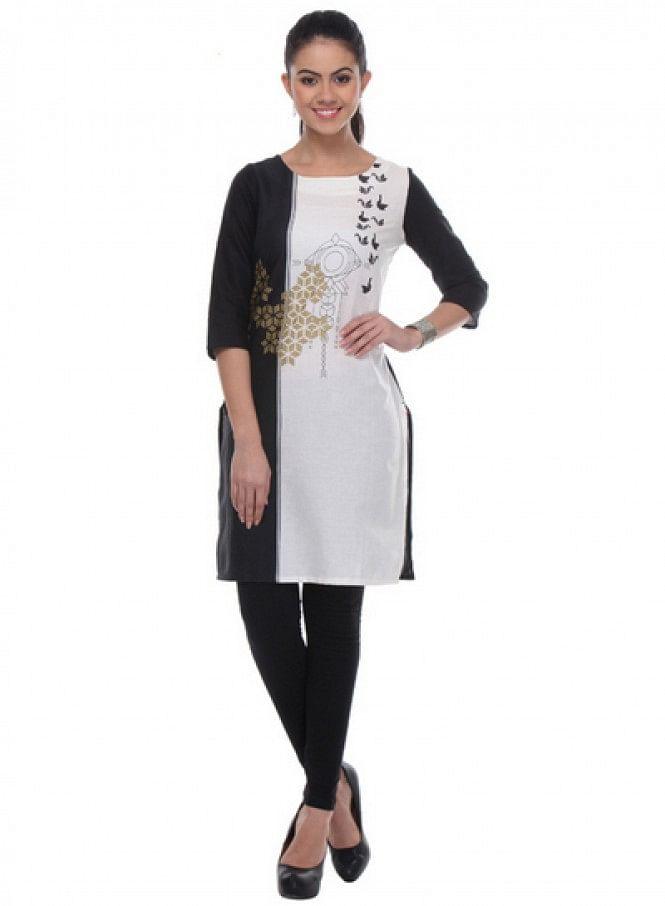 Black Printed kurta - wforwoman