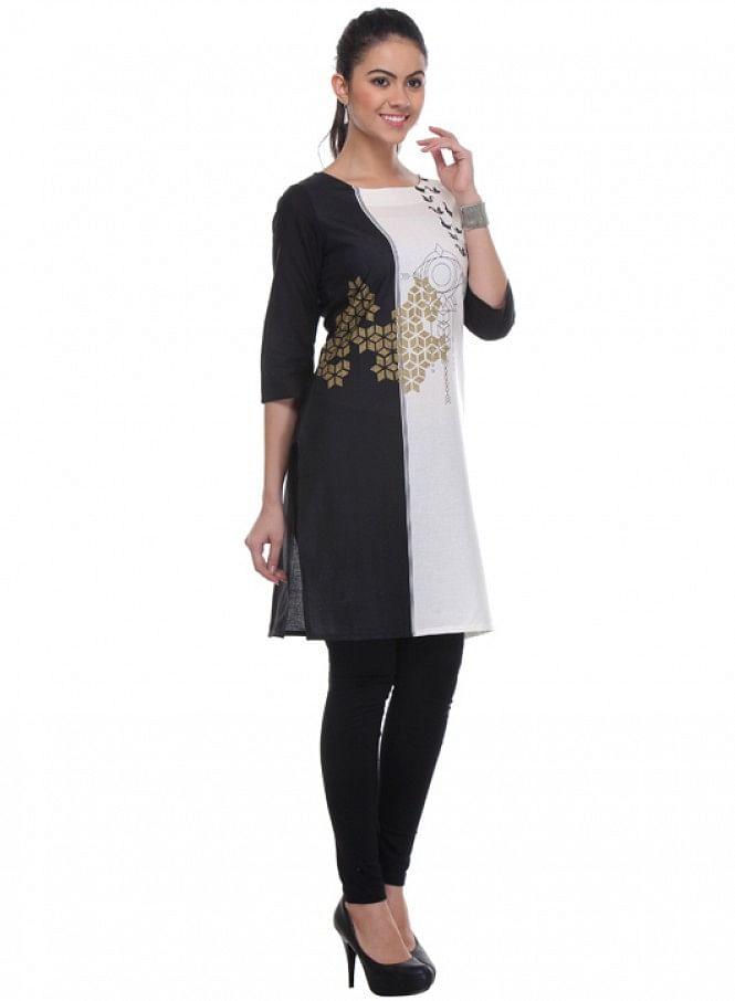 Black Printed kurta - wforwoman