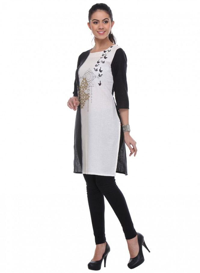 Black Printed kurta - wforwoman