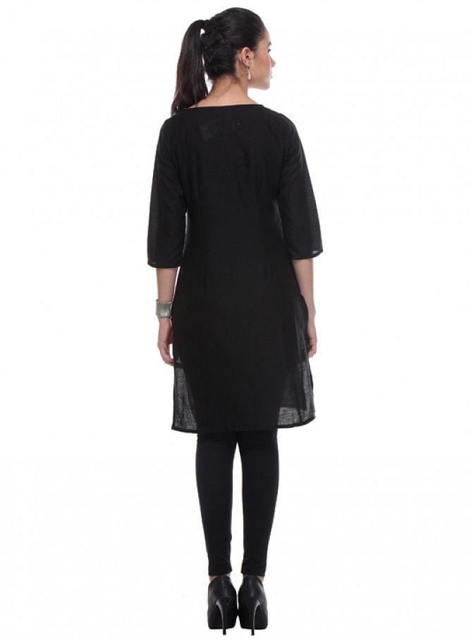 Black Printed kurta - wforwoman