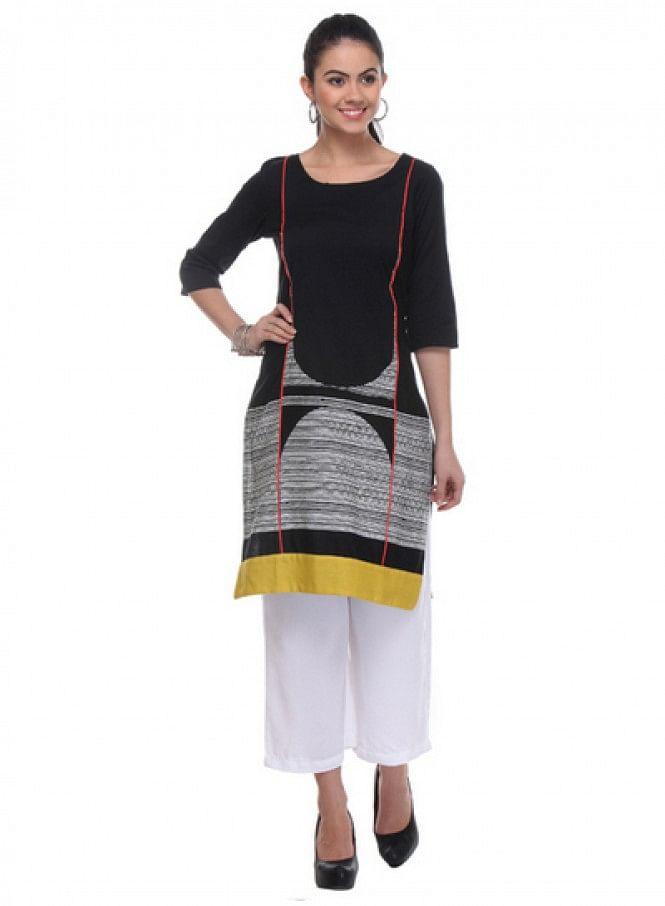 Black Printed kurta - wforwoman