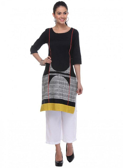 Black Printed kurta - wforwoman