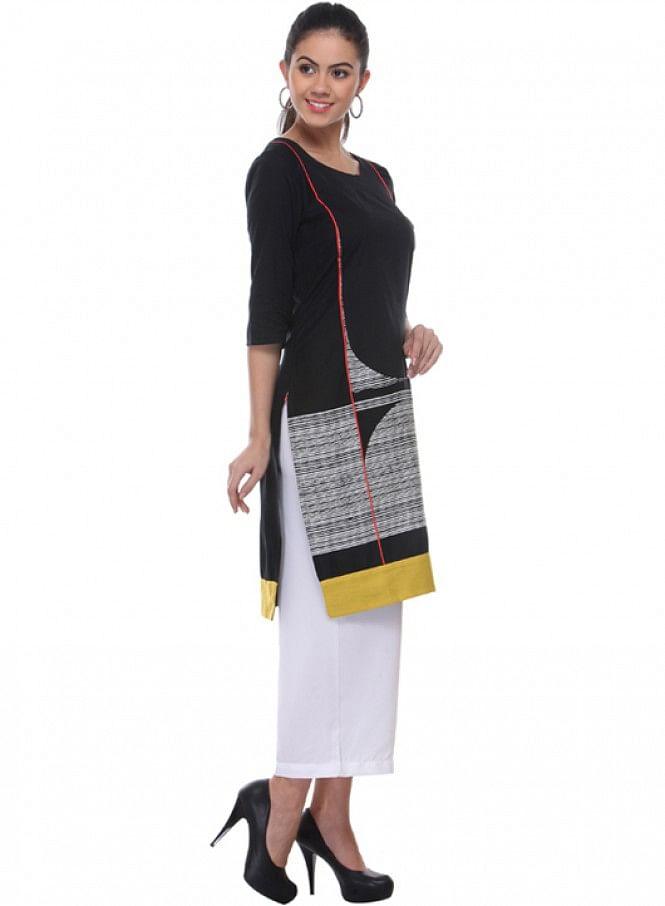 Black Printed kurta - wforwoman