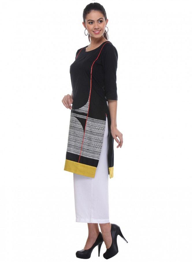 Black Printed kurta - wforwoman