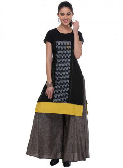 Black Printed kurta - wforwoman