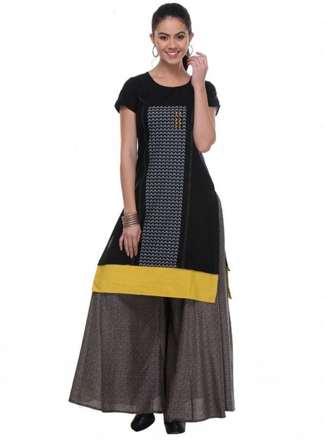 Black Printed kurta - wforwoman