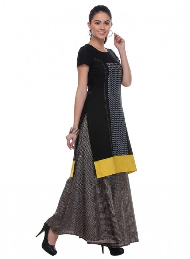 Black Printed kurta - wforwoman