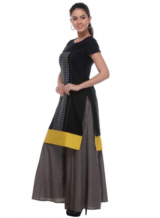 Black Printed kurta - wforwoman