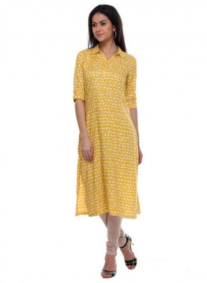 Yellow Printed kurta - wforwoman