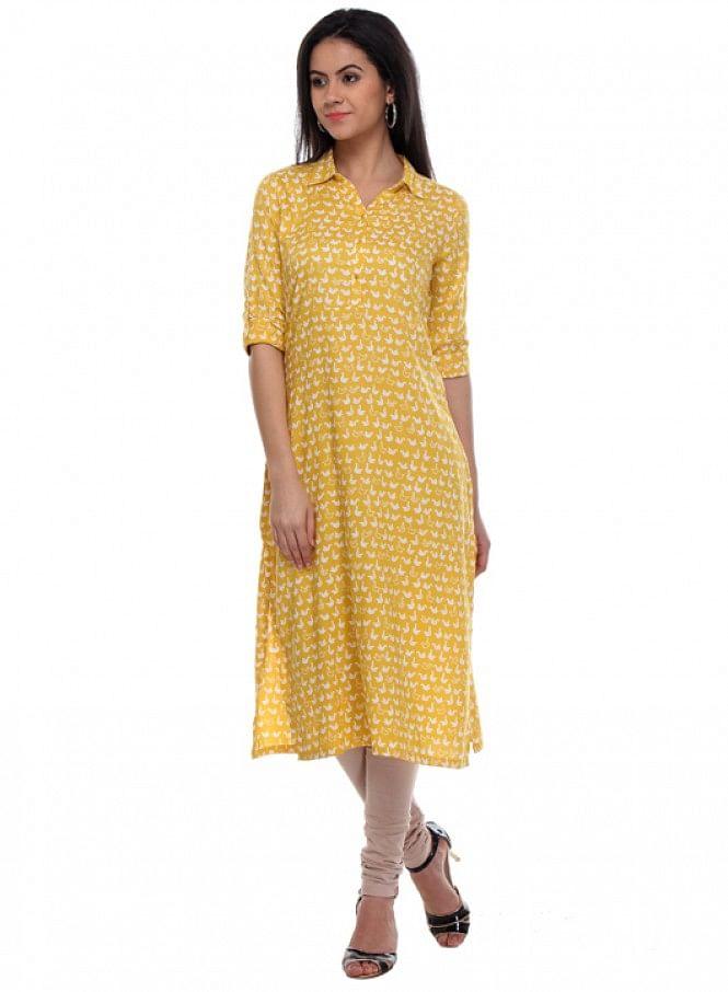 Yellow Printed kurta - wforwoman