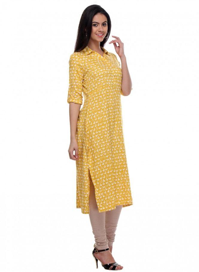 Yellow Printed kurta - wforwoman