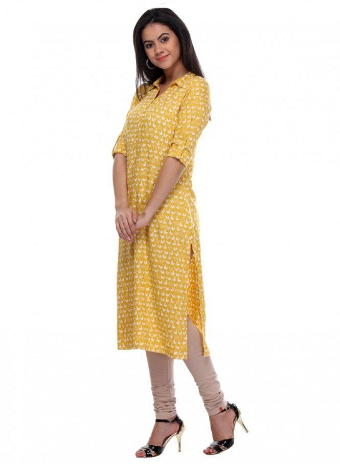 Yellow Printed kurta - wforwoman