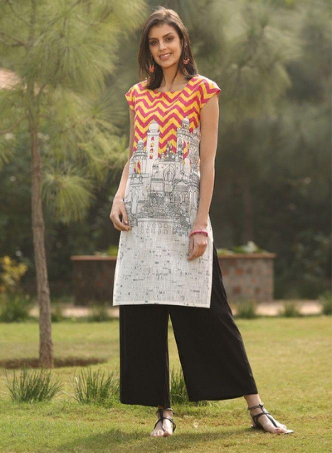 White Printed kurta - wforwoman