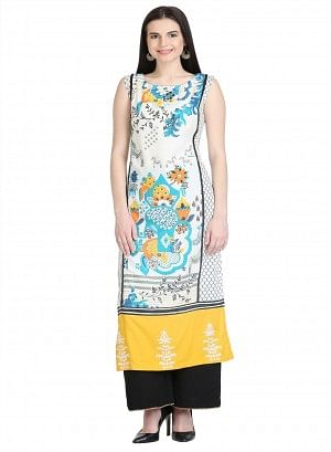 White Sleeveless Printed kurta