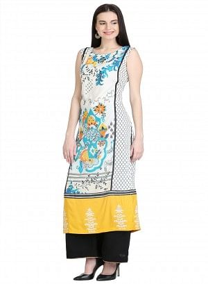 White Sleeveless Printed kurta