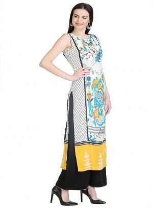 White Sleeveless Printed kurta