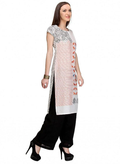 White Printed Short Sleeve kurta - wforwoman