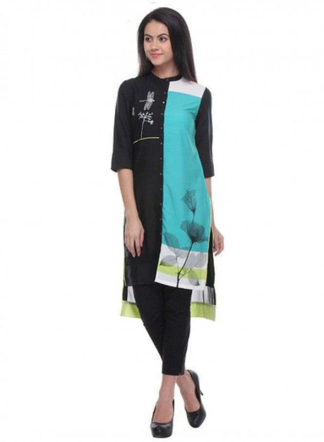 Black Printed kurta - wforwoman