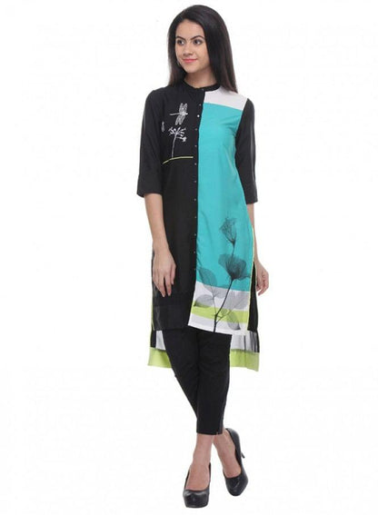 Black Printed kurta - wforwoman