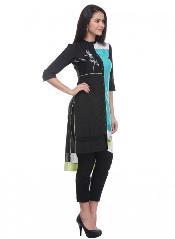 Black Printed kurta - wforwoman