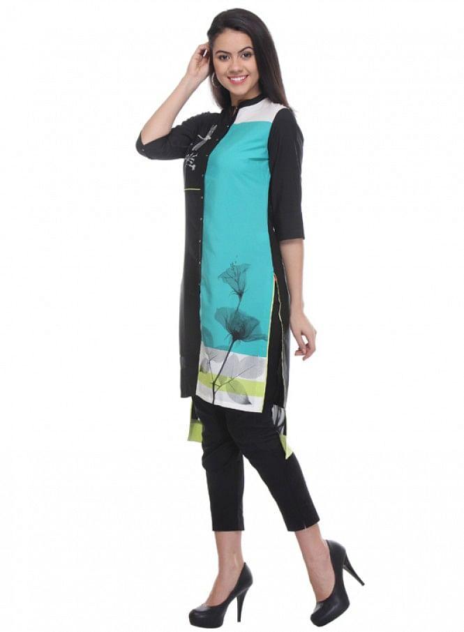 Black Printed kurta - wforwoman