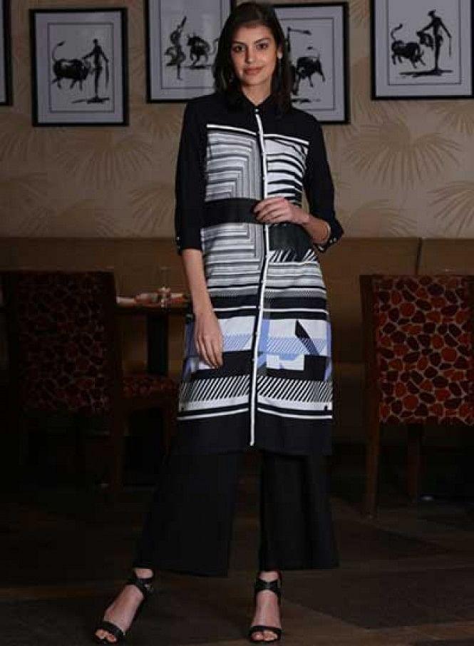 Black Printed kurta - wforwoman