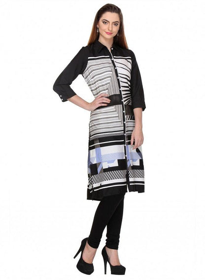 Black Printed kurta - wforwoman