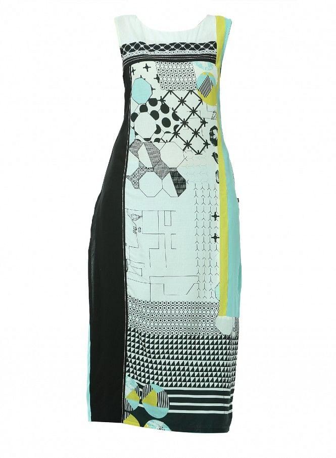 White Printed Sleeveless kurta - wforwoman