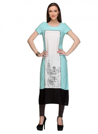 Blue Printed kurta - wforwoman