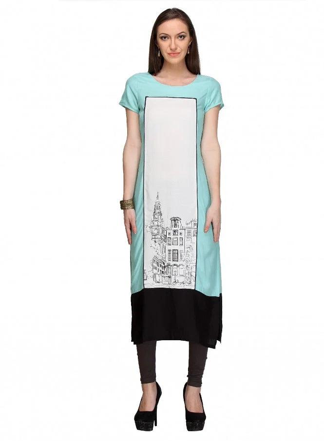 Blue Printed kurta - wforwoman