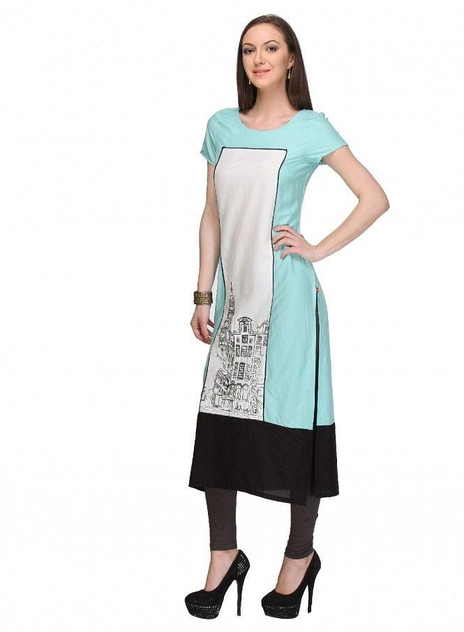 Blue Printed kurta - wforwoman