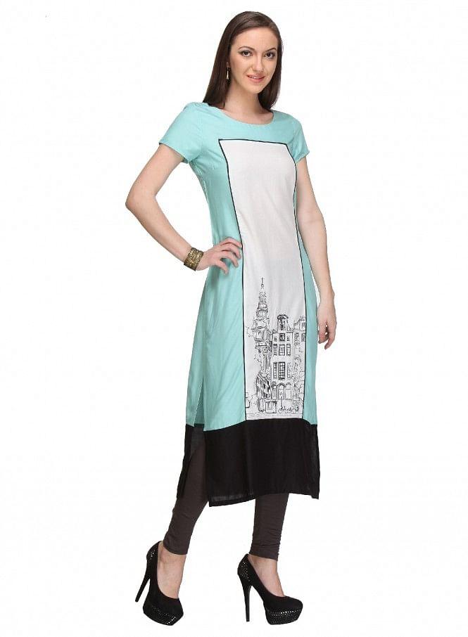 Blue Printed kurta - wforwoman