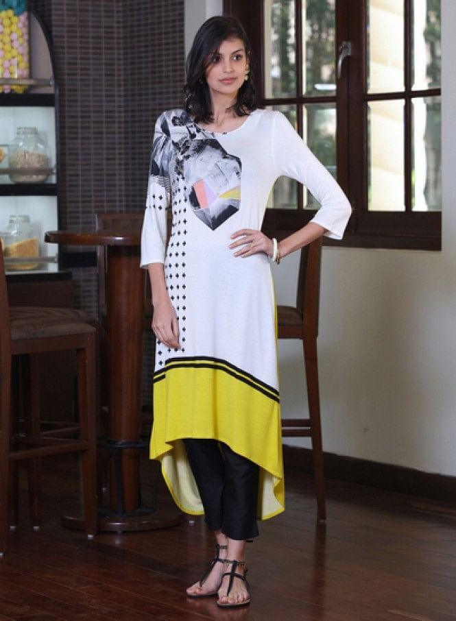 White Printed Stiletto kurta - wforwoman