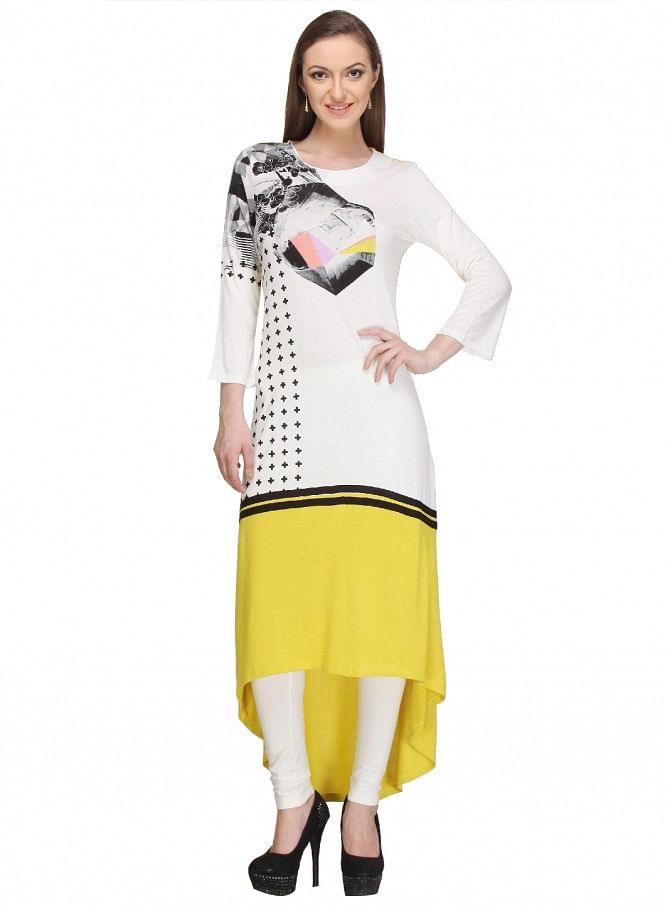 White Printed Stiletto kurta - wforwoman