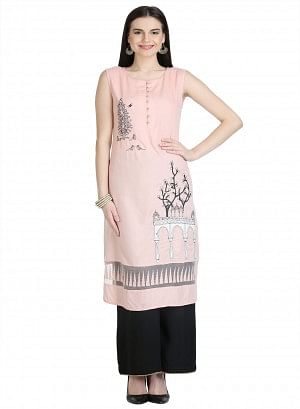 Pink Sleeveless Printed kurta