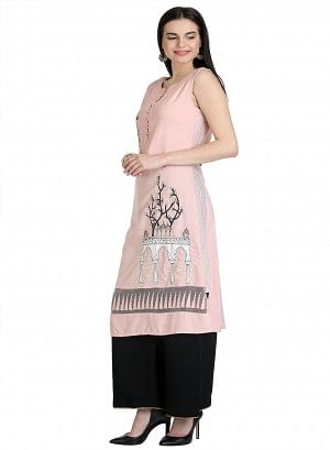 Pink Sleeveless Printed kurta