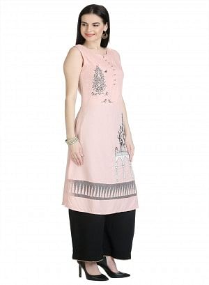 Pink Sleeveless Printed kurta