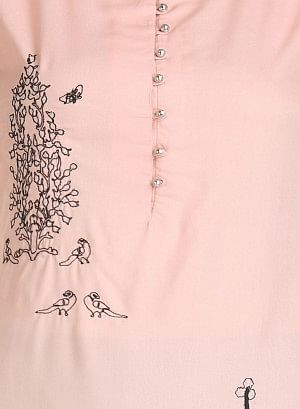 Pink Sleeveless Printed kurta