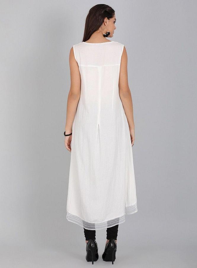 White Round Neck Solid kurta - wforwoman