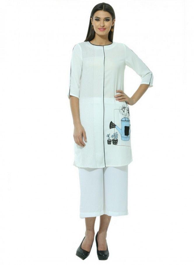 White Printed kurta - wforwoman