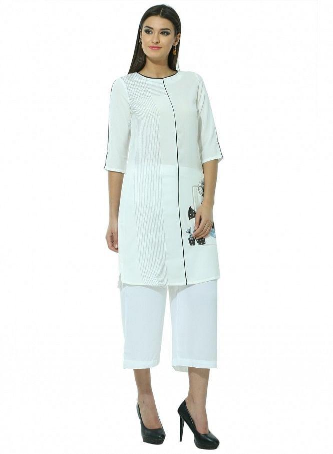 White Printed kurta - wforwoman