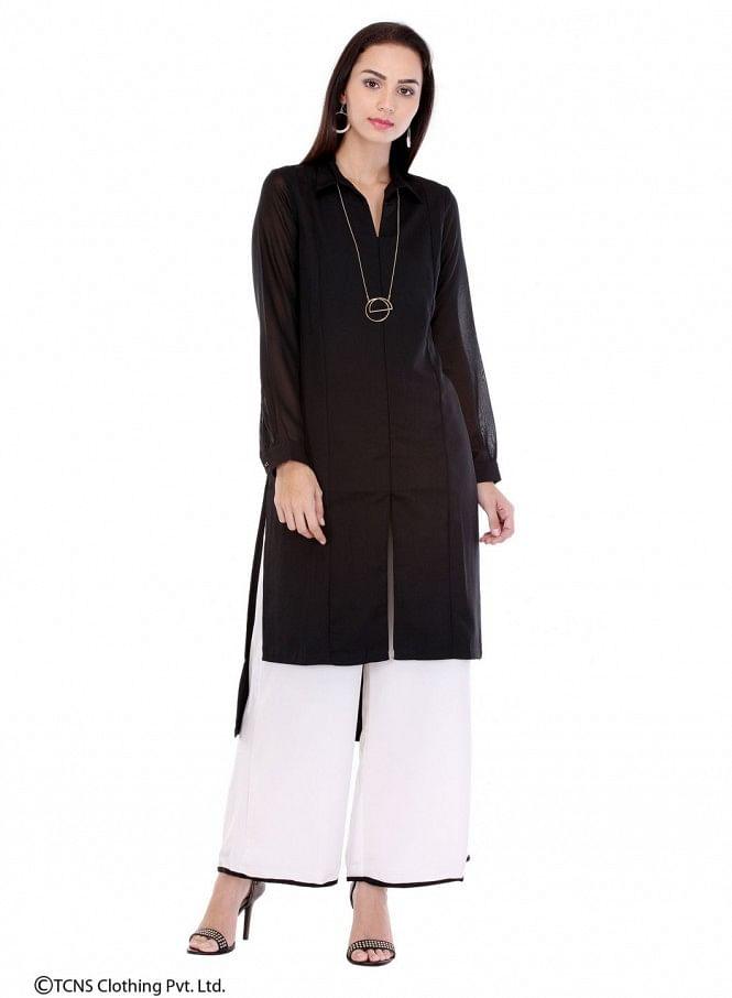 Black Full Sleeve kurta - wforwoman