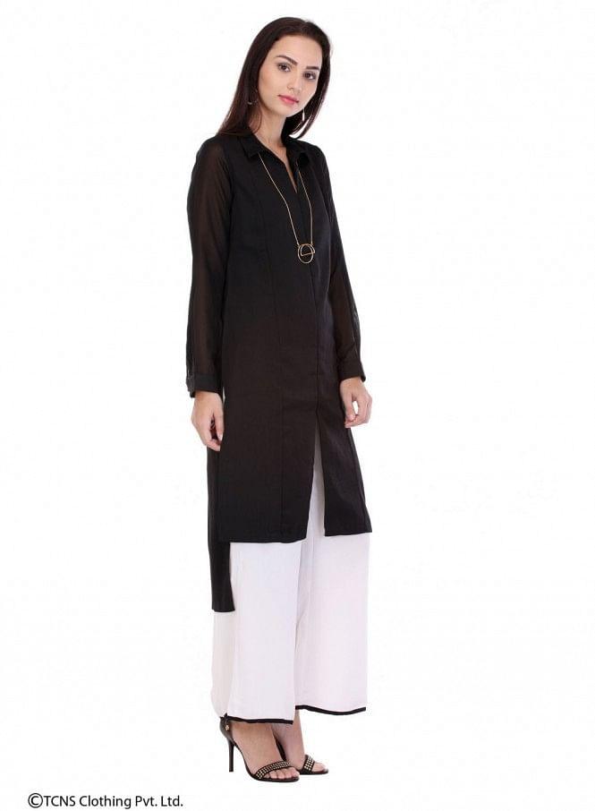 Black Full Sleeve kurta - wforwoman