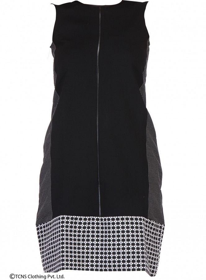 Black Printed Sleeveless Dress - wforwoman