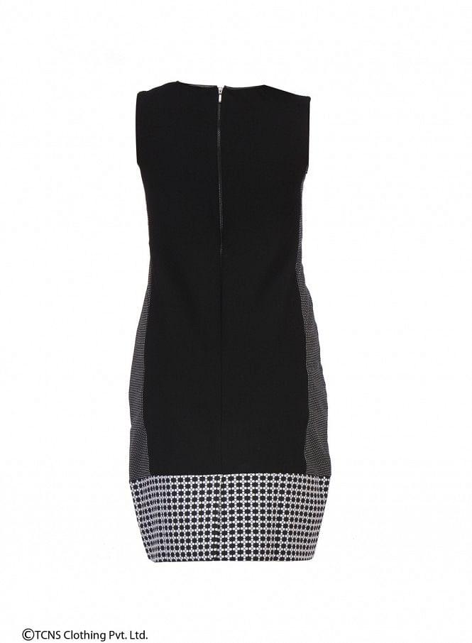 Black Printed Sleeveless Dress - wforwoman