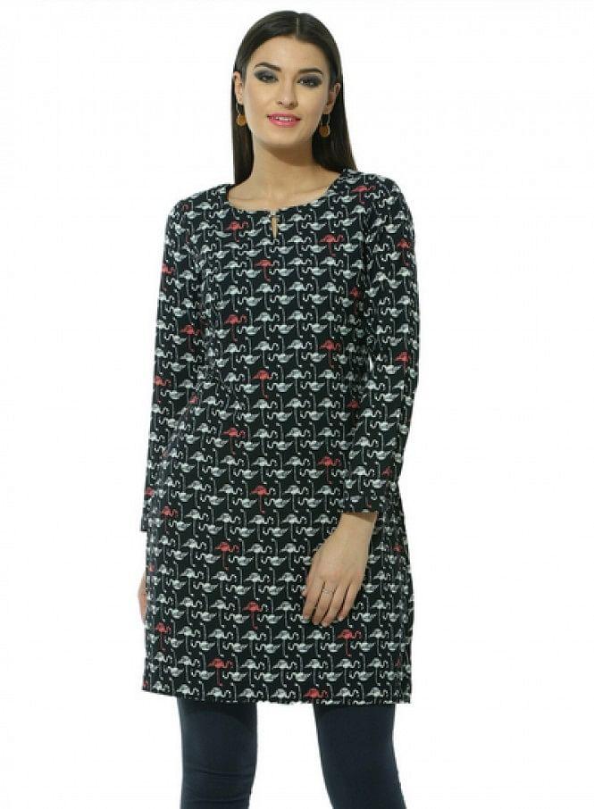 Black Printed kurta - wforwoman