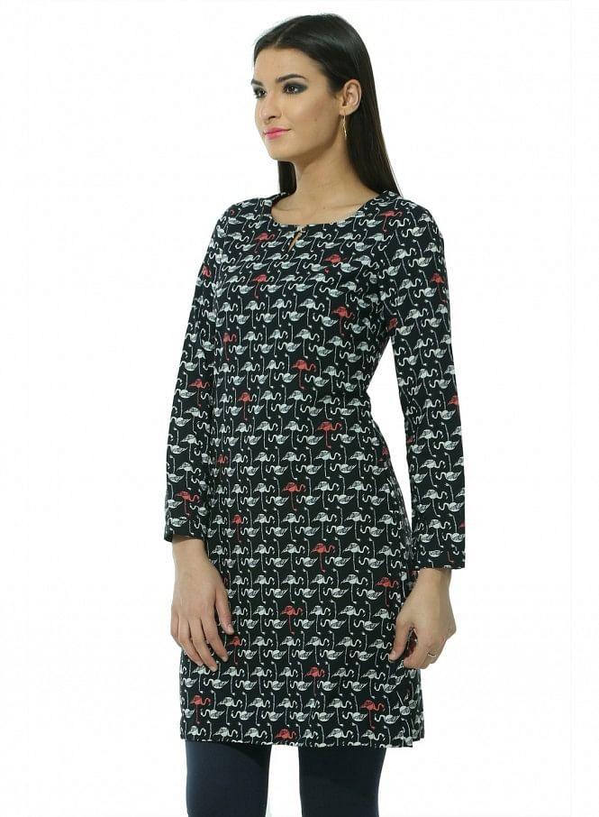 Black Printed kurta - wforwoman