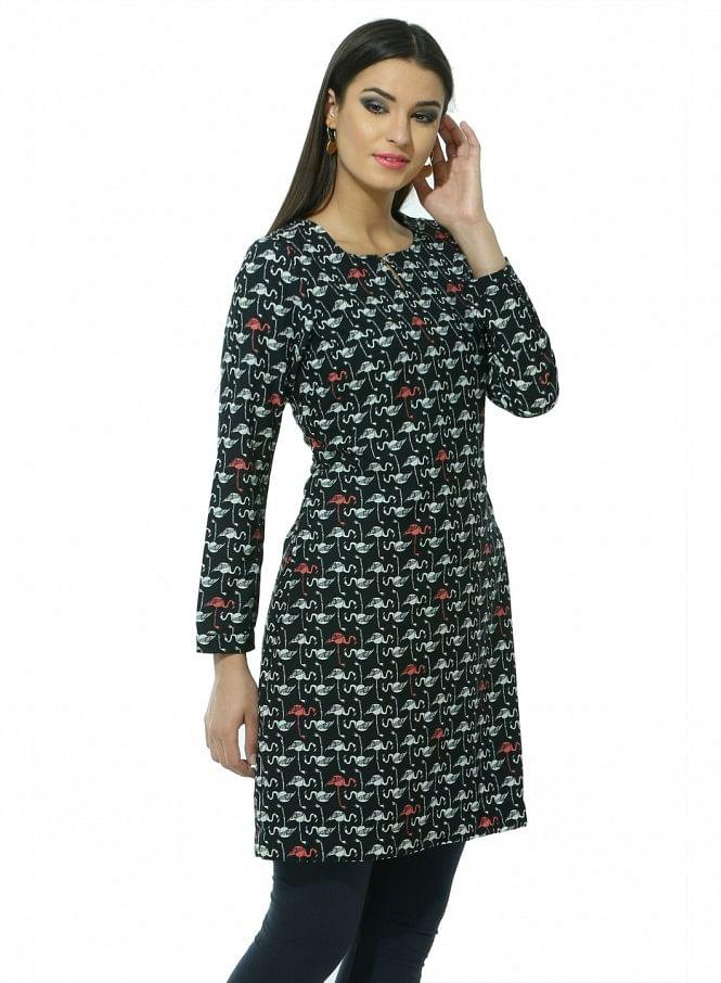 Black Printed kurta - wforwoman