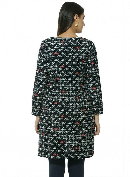 Black Printed kurta - wforwoman