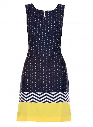 Blue Printed Sleeveless Dress